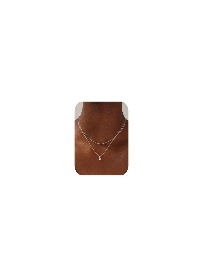 Yoosteel Silver Necklaces for Women - Trendy, Dainty 14K White Gold Plated Layered Initial K Pendant Necklace - Tiny Initial Necklace - Layered Silver Necklaces for Women - Jewelry Gifts - Image 1